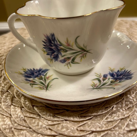 Vintage Crown Staffordshire Fine Bone China Blue Floral Teacup and Saucer - Engl - Picture 6 of 12